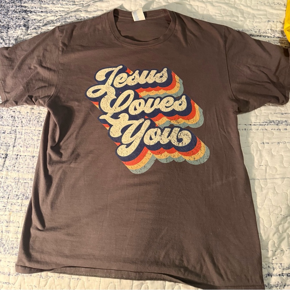 Brown Graphic T-Shirt with Retro Text
